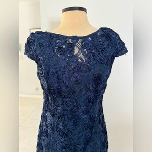 Alex Evenings Sequin Rosette Cocktail Dress Size 10 Navy
